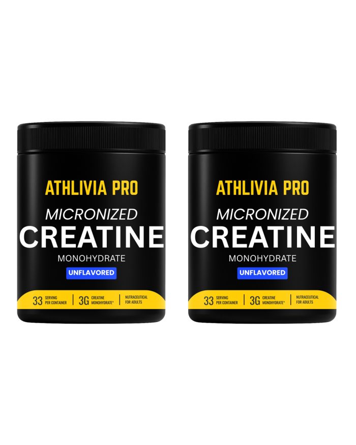Creatine Combo Pack – Athlivia’s 2x100g micronised creatine jars placed in a gym setting